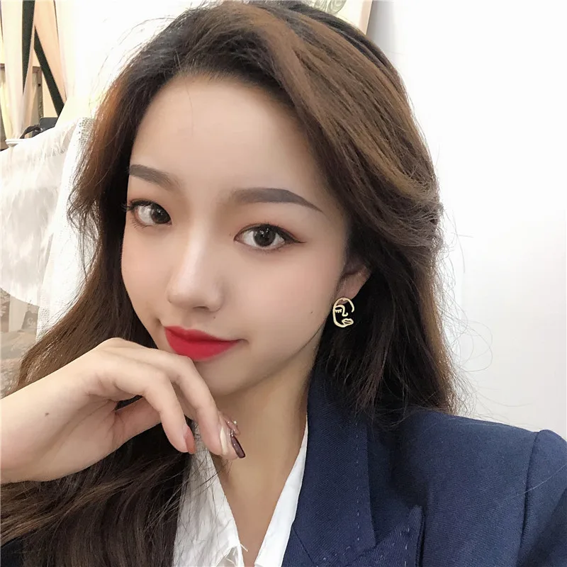 Модные нишевые абстрактные линии серьги в виде лица Южная Корея темперамент ins wind