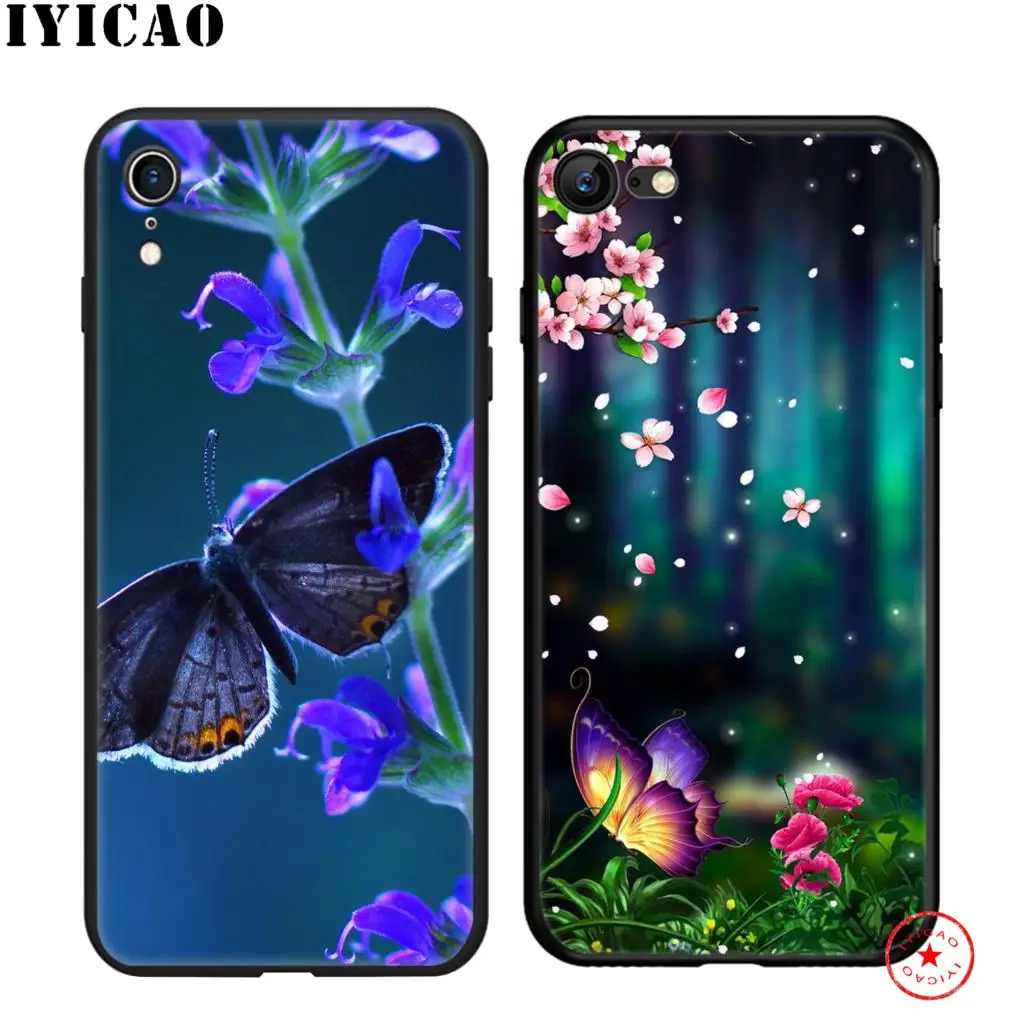 IYICAO Бабочка Синий Роскошный мягкий черный силиконовый чехол для iPhone 11 Pro Xr Xs Max X