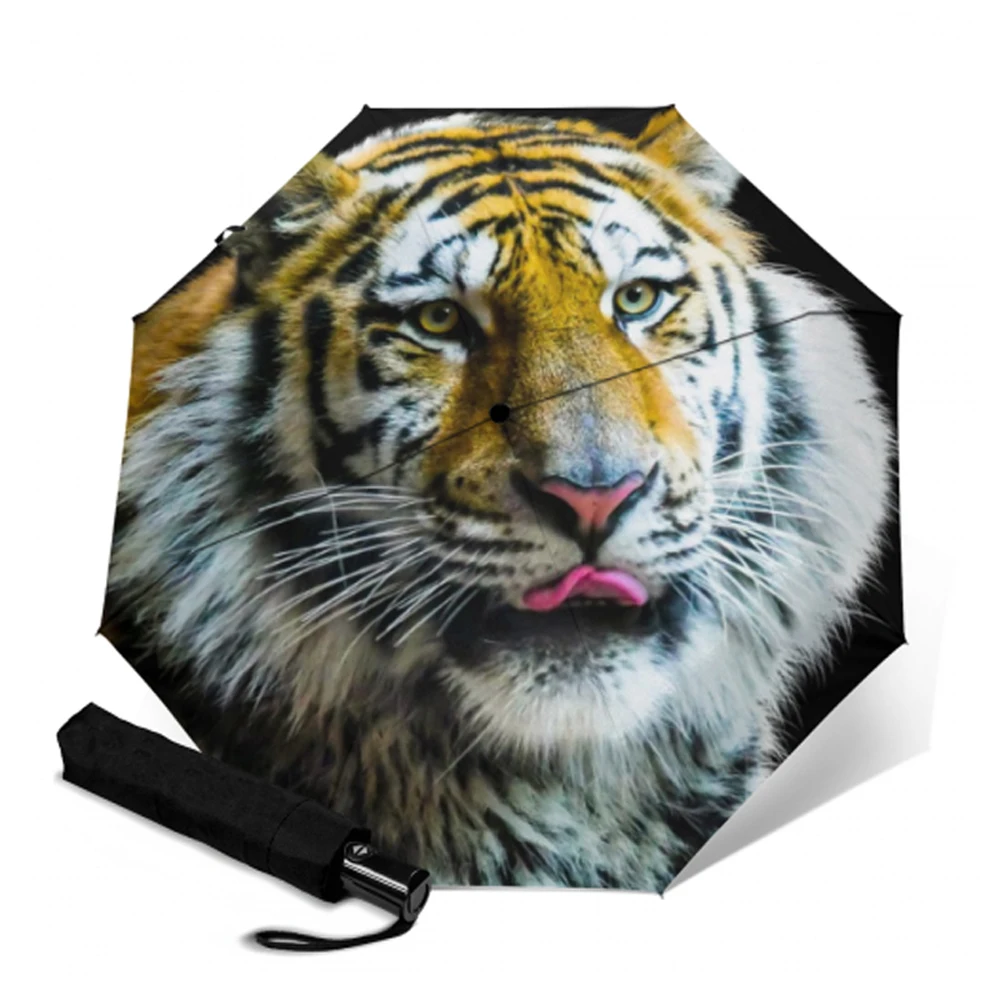 Автоматический складной зонтик с принтом тигра от солнца для девушек Зонтик