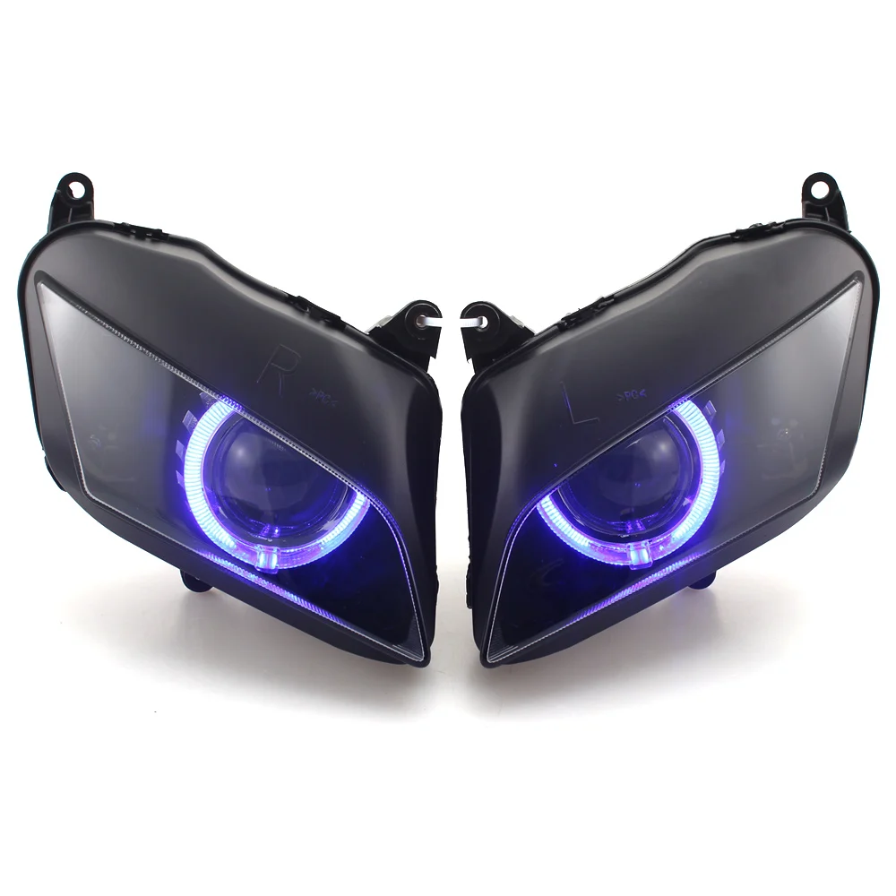 

Motorcycle 2.8'' Custom Headlight HID Projector Conversion Assembly Blue Angel Eyes Headlamp For Honda CBR600RR F5 2007-2012