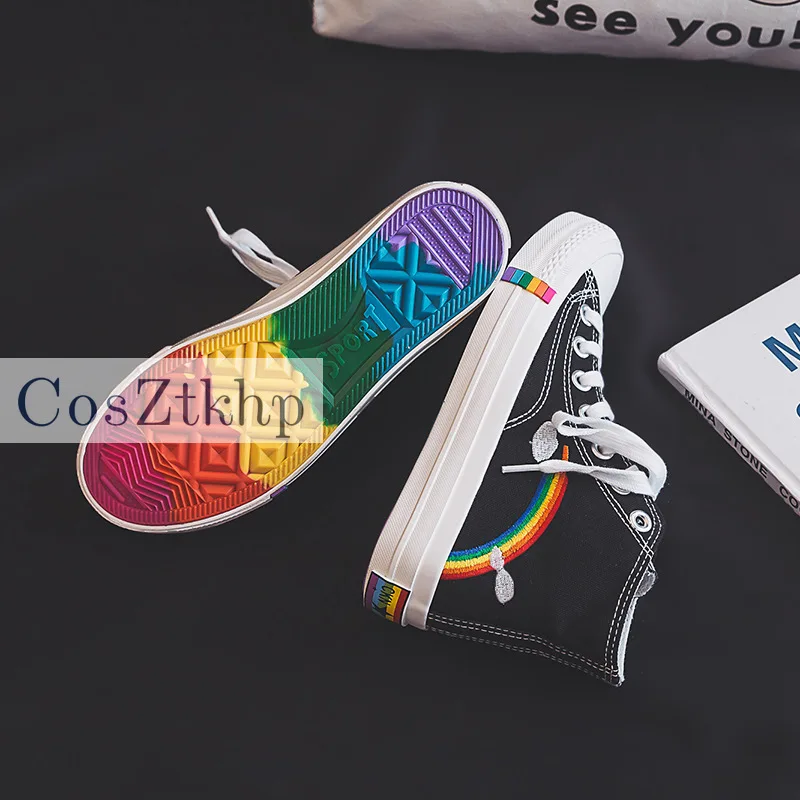 

Women's Fashion 2020 Vulcanized Shoes Woman Sneakers New Rainbow Retro Canvas Shoes Flat Fashion Comfortable High Shoes Women