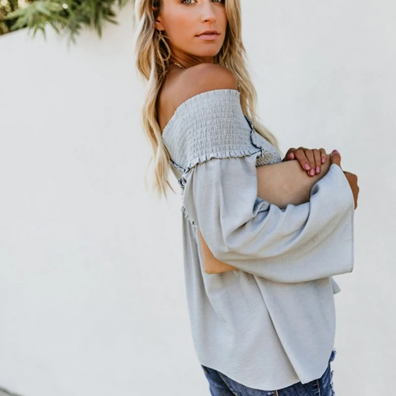 

Blouse Women Sexy Off Shoulder Shirts Irregular Hem Womens Plus Size Solid Color Pleated Blouse Shirt Women Sexy Shirts
