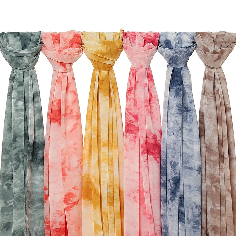 

Модные головные шарфы, тонкая бандана, шифоновый хиджаб с принтом Tie-Dye, 180*70 см, популярная шаль в Малайзии, поддержка оптовой продажи
