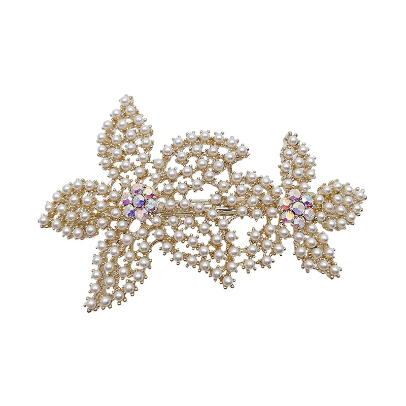 

MOGAKU Imitation Pearl Hairpins Fashion Double Flower Crystal Hairgrips for Women Sweet Party Clip Barrettes 2021 Trendy Jewelry