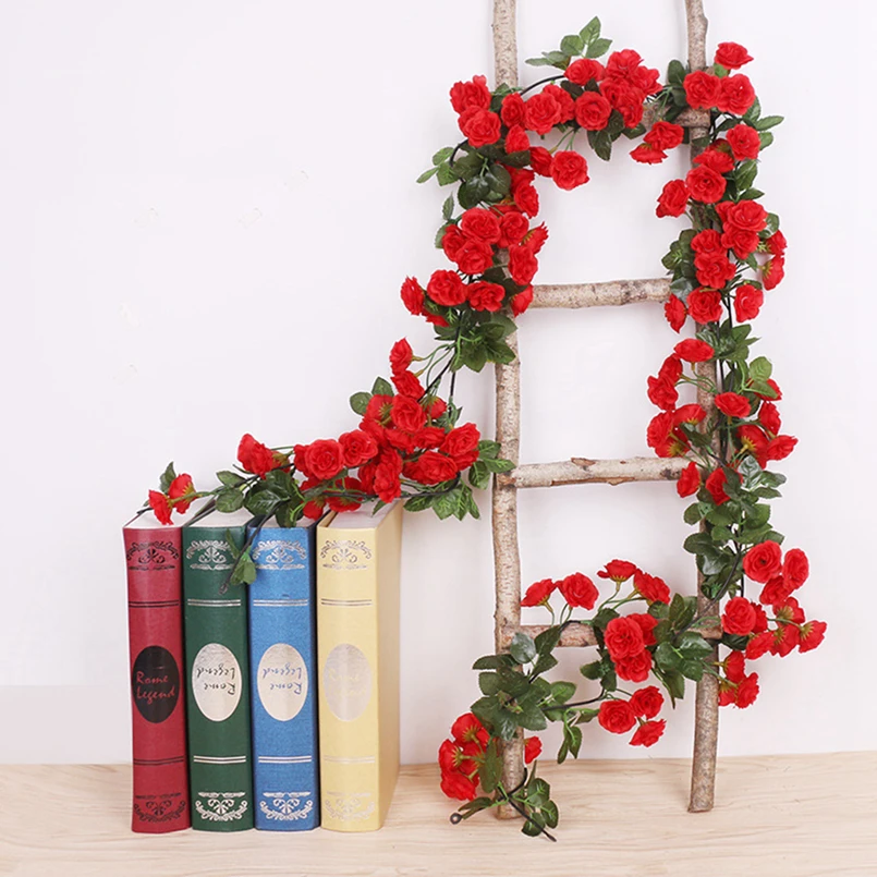 

1.8M 69 Heads Rose Artificial Flower Garland for Wedding Home Room Decoration Spring Autumn Garden Arch Decor DIY Fake Leaf Vine