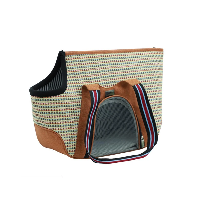 Переносная сумка на одно плечо для домашних животных льняной пляжный Плетеный