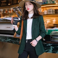 2022 autumn and winter high quality plaid small suit office womens temperament long sleeved retro slim jacket coat
