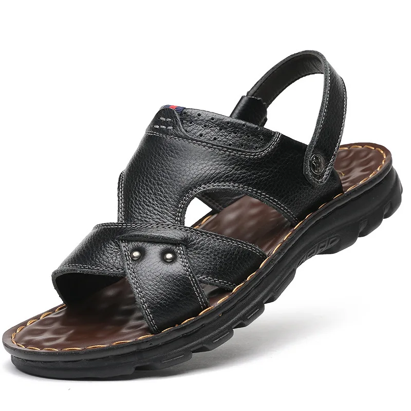 

Cowhide men 2021 new sandals men's summer non-slip beach shoes fashion outer wear slippers men
