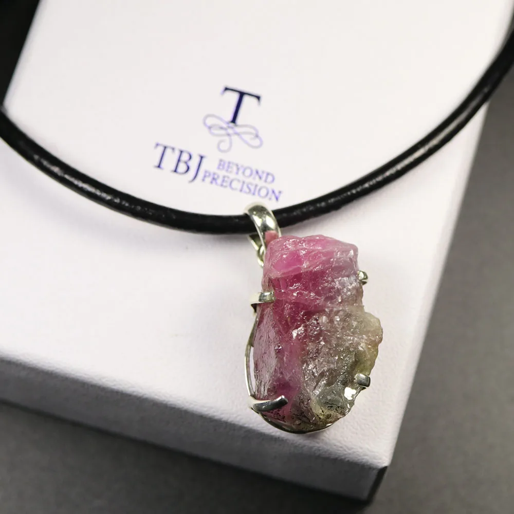 Женская кожаная подвеска TBJ подарочное ожерелье из натурального турмалина двух