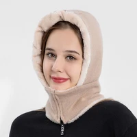 portable women hat warm soft zipper design neck warmer scarf hat women scarf circle scarf