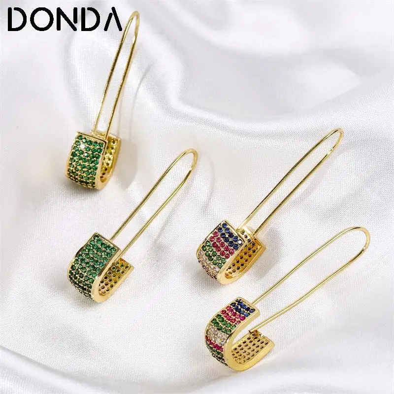 

High Quality Gold Color Copper Metal Pin Drop Earrings For Women Fashion Cubic Zirconia CZ Earring Luxury Party Wedding Jewelry