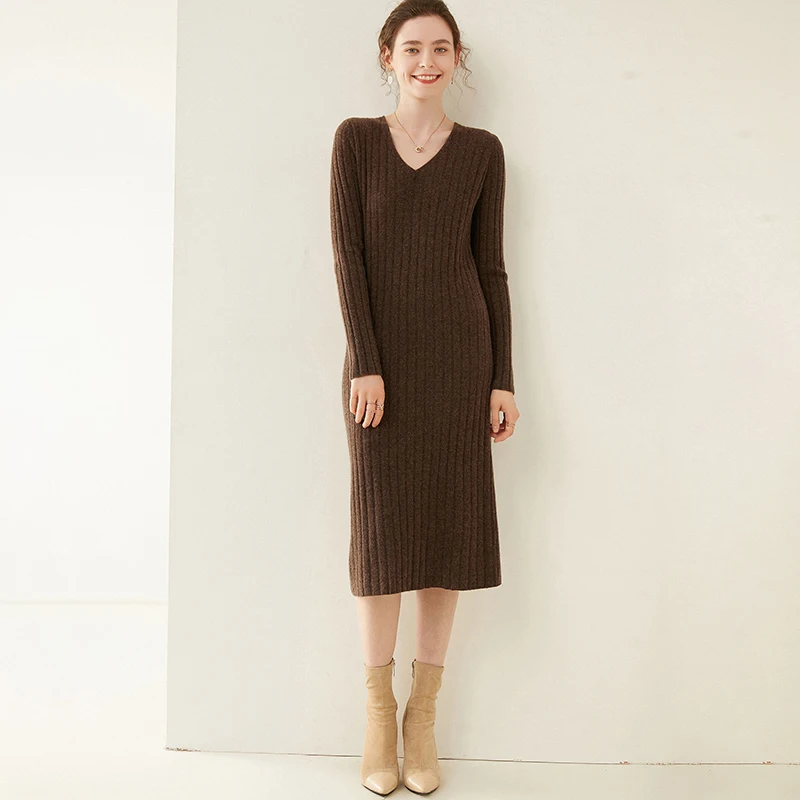 Женское длинное платье-рубашка с V-образным вырезом | Женская одежда