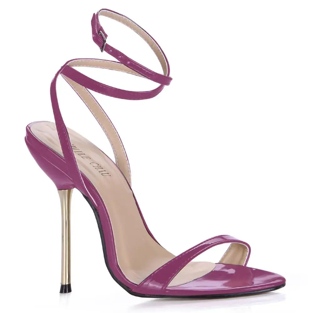 Пикантные вечерние женские босоножки на шпильке с ремешком на щиколотке; женские босоножки на металлическом каблуке; обувь для невесты; de Cheville Talon Haut Aiguille Sandale Chaussure Femmes YJ3845-i2 - Цвет: Purple Patent