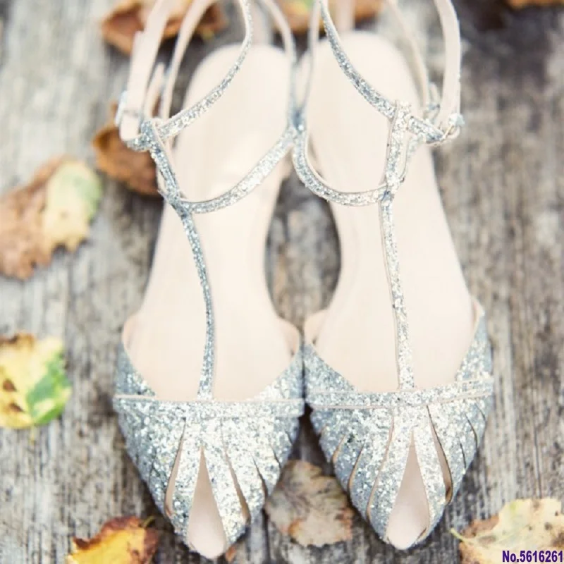 Women sandals gladiator t tied peep toe beach flat shoes ladies sexy silver sequin bling roman sandals big size sandalias mujer