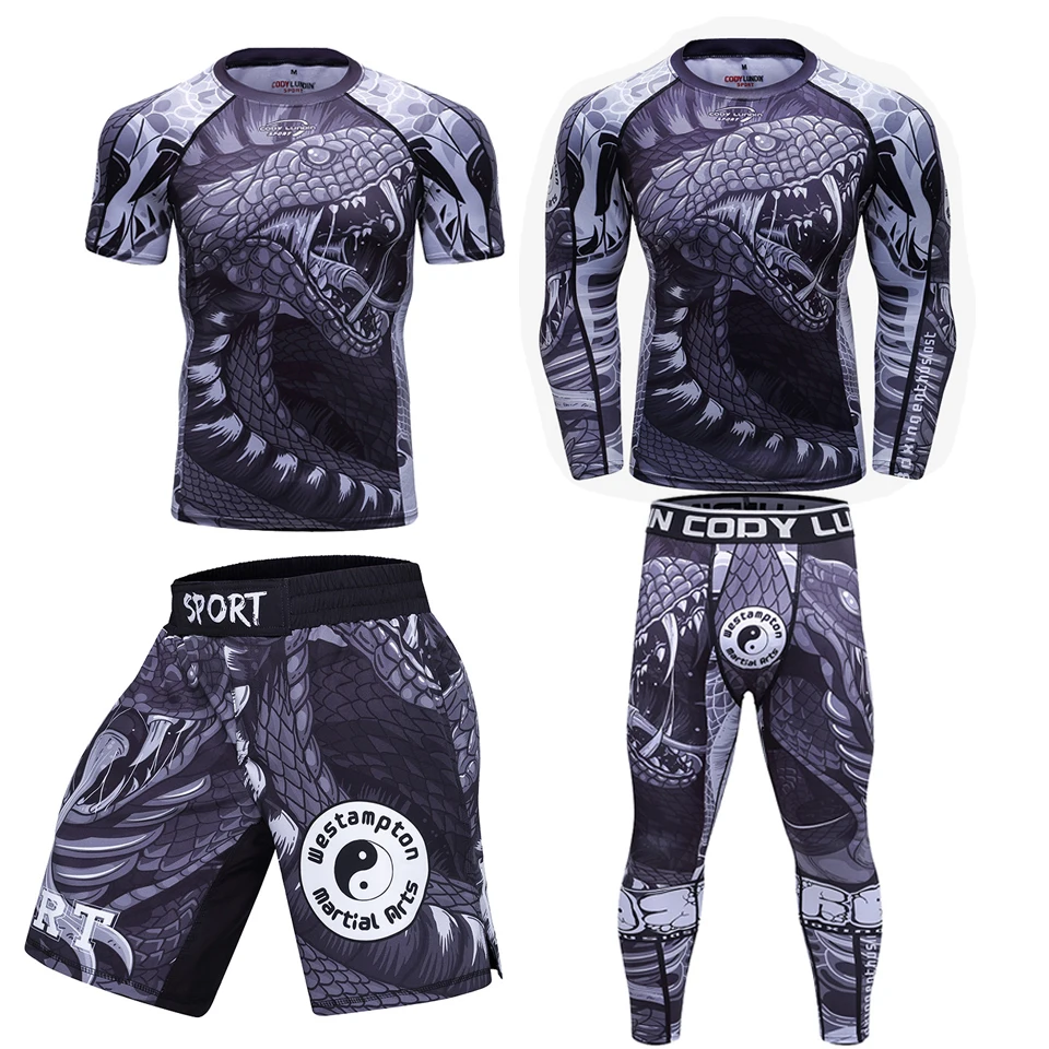ММА Рашгард джиу джитсу Футболки Мужские боксерские майки набор BJJ кикбоксинг, муай-тай шорты с длинным рукавом Брюки 3D печать спортивный костюм