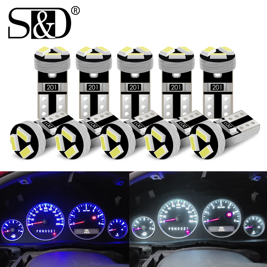 10PCS T5 Led W3W Meter Bulb Canbus Instrument Dash Lights 73 74 17 27 Auto Interior Neo Wedge Dashboard Dash Side Lamp Signal