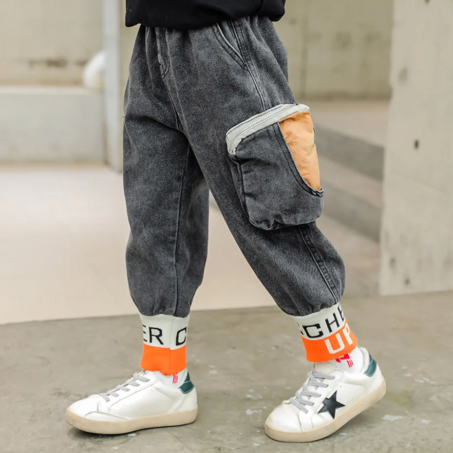 Джинсы для мальчиков детские джинсы в стиле пэчворк с эластичной резинкой на