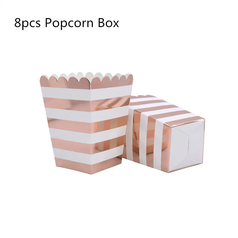 8pcs Popcorn box 8/10 шт. розовое золото одноразовая посуда тарелка салфетки под чашки звезда Baby Shower одежда для свадьбы, дня рождения украшения свадебные принадлежности - Цвет: 8pcs Popcorn box