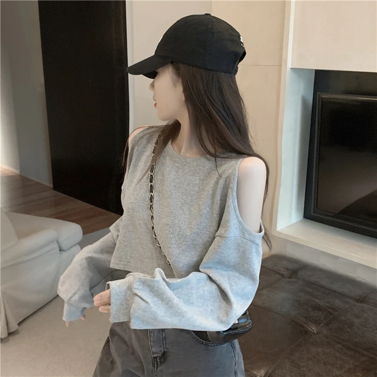 

T Shirt White Sexy Off Shoulder Tee Shirt Femme Female Slim High Quality Plain Tops Fashion Clothes 2022 Summer Thin Top Gray