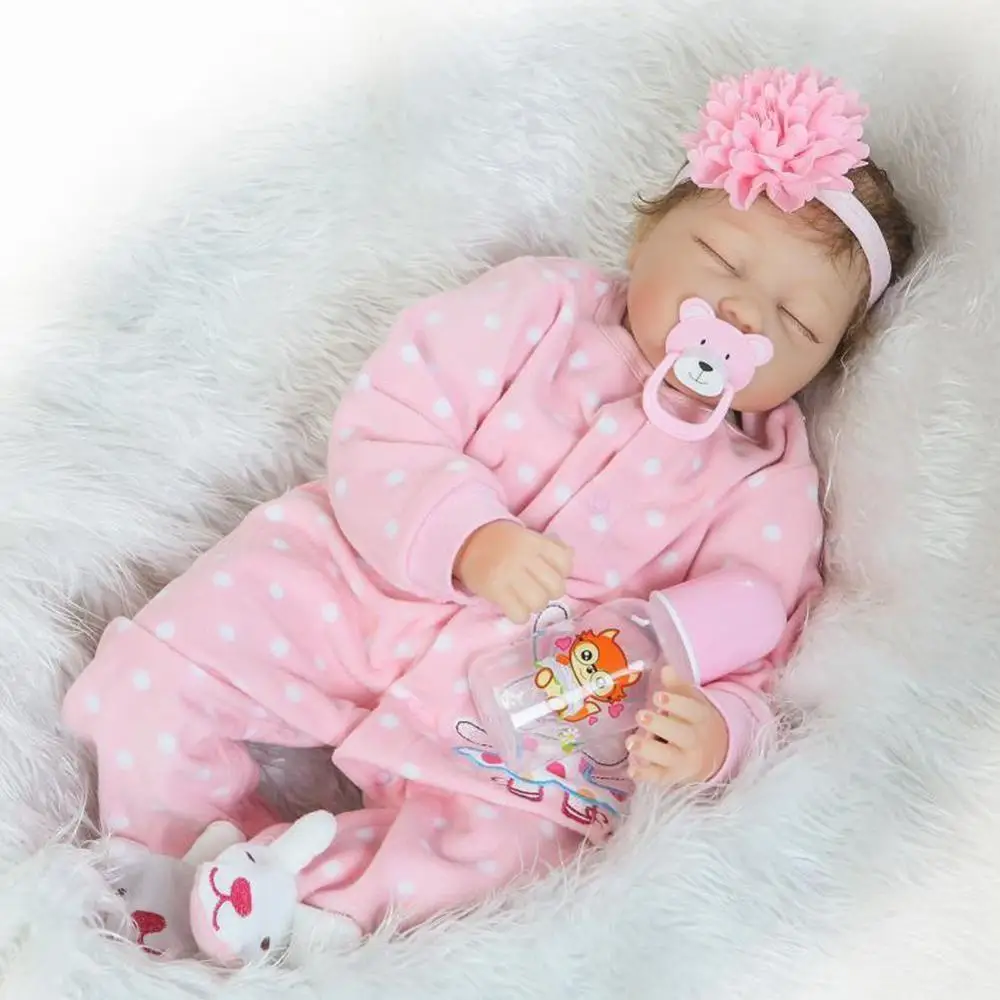

55cm Silicone Reborn Soft Sleeping Baby Doll Kids Playmate Baby Toys For Bouquets Soft Bebe For Girls Doll Toy A5C9