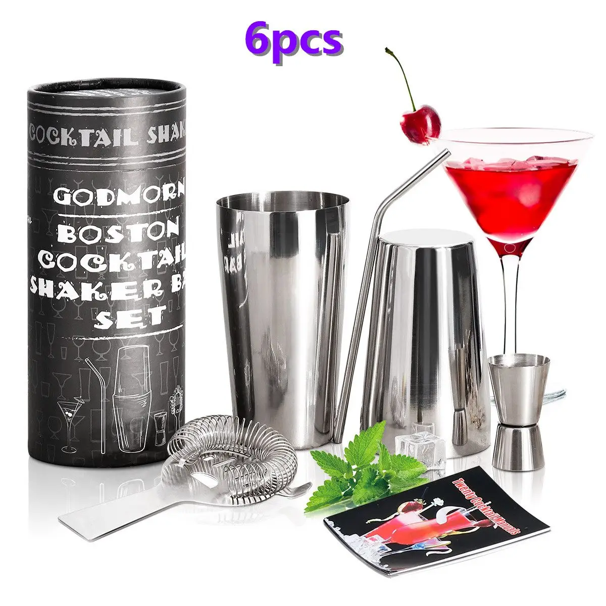 6pcs 22/10, 6 штук в партии, Мохито коктейль-бар шейкер Смеситель Мадлер Нержавеющая сталь наборы для бара инструменты бармена с камни для виски - Цвет: 6pcs