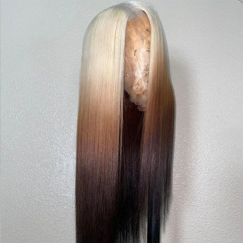 

180 Density 13X4 Lace front Wig 613 Blonde Silky Straight Lace Front Wig Brazilian Remy Wig three Tone Color 8-26 inches