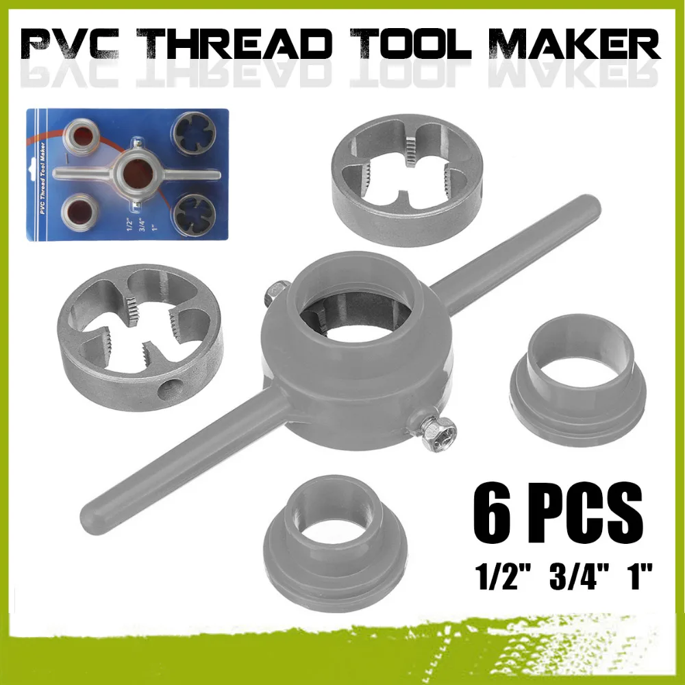 

6pcs/Set NPT Die Set Pipe Threader PVC Thread Maker Tool Sizes 1/2" 3/4" 1" For Pumps Pipes Hand Tools Die Plastic Pipe Thread