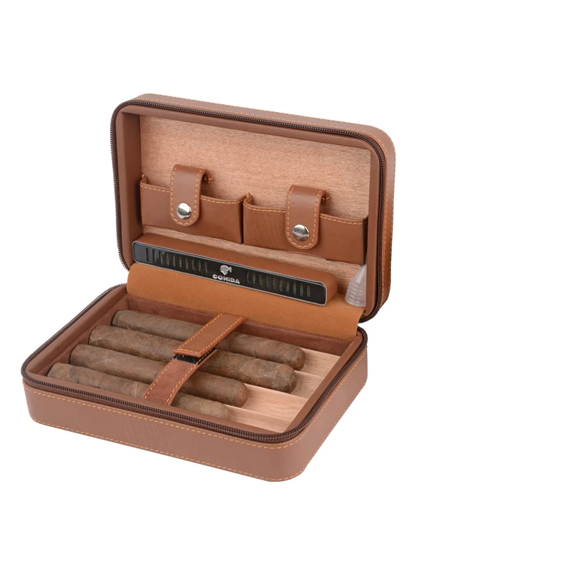 Чехол для сигары COHIBA, кожаный, с подкладкой из кедра, для путешествий, мини-коробка для увлажнения, держатель для сигар с резаком, зажигалка, набор с увлажнителем