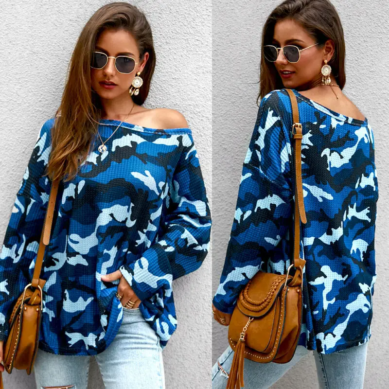 Женская новая модная блуза с длинным рукавом рубашка принтом открытыми плечами