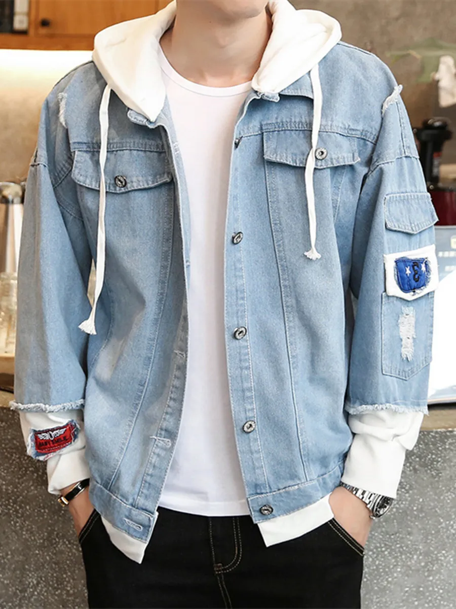 Men's Denim Jacket Streetwear Hip Hop Men Hooded Jean Jackets Coat Male Casual Loose Outerwear 2021 Spring Fashion Slim Fit |