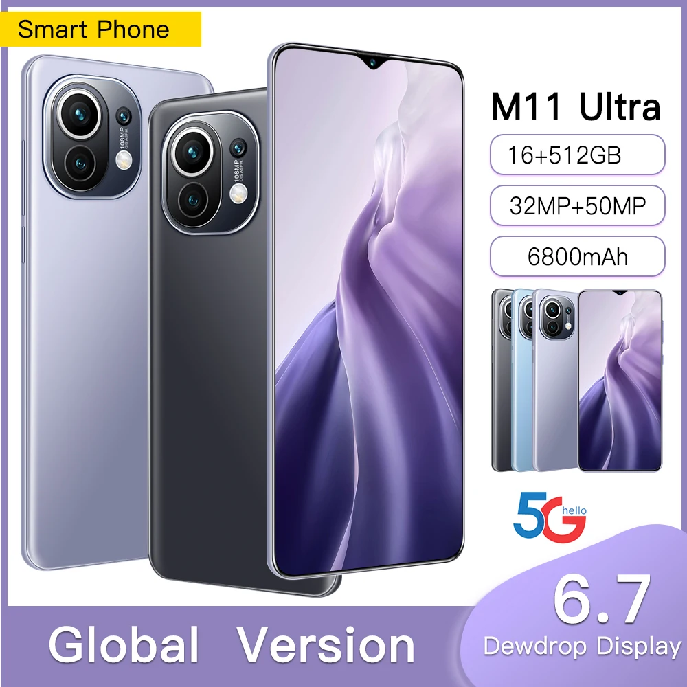 

World Premiere In Stock M11 Ultra 6.7" Cellphone Global Version 10 Core 6800mAh 16+512GB 32+50MP HD Screen Face ID 5G Smartphone