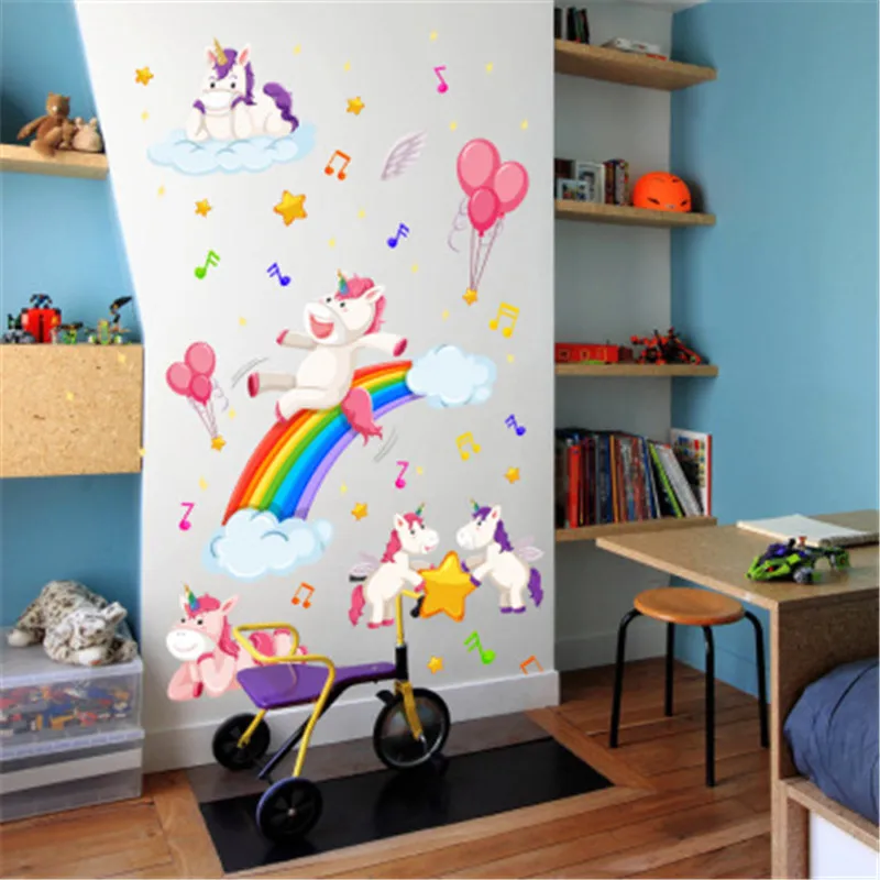 Мультяшный Радужный музыкальный воздушный шар наклейка на стену в форме