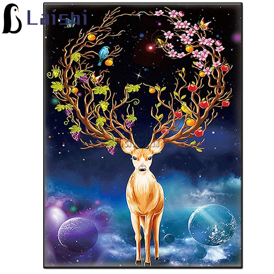 

5D DIY Diamond Painting Fantasy deer, cosmic space Animals Full Square Round Drill Diamond Embroidery Deer Flowers Home Decor