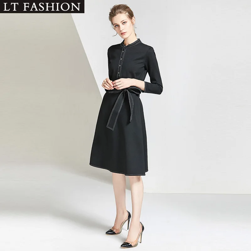 

FNOCE 2021 new spring women's dress fashion trends upscale banquet elegant solid belt slim loose Knee-Length dress