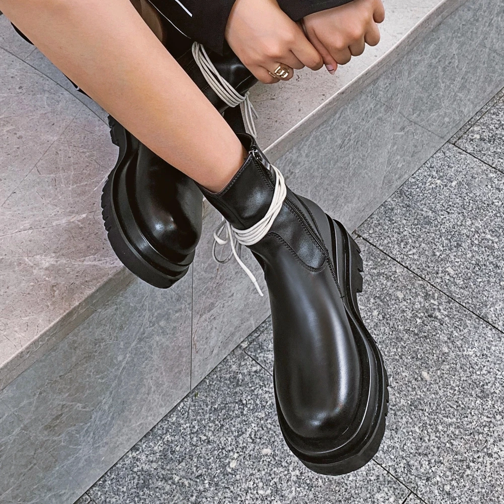 

Sarairis 2020 Fashion New Genuine Cow Leather Ankle Boots Women Shoes Platform Comfy Zipper Sweet Bowtie Concise Shoes Ladies