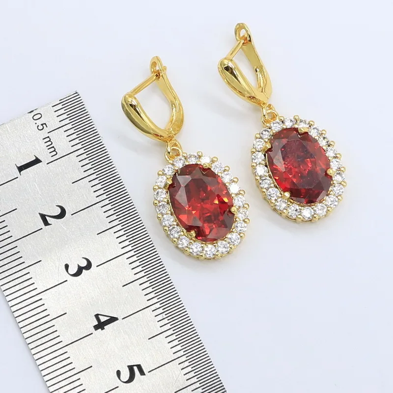 Набор украшений для женщин с красным цирконием геометрической формы набор