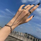 Женский винтажный комплект колец-цепочек, простые регулируемые кольца в стиле панк с серебряным покрытием и бабочкой, ювелирные украшения на палец
