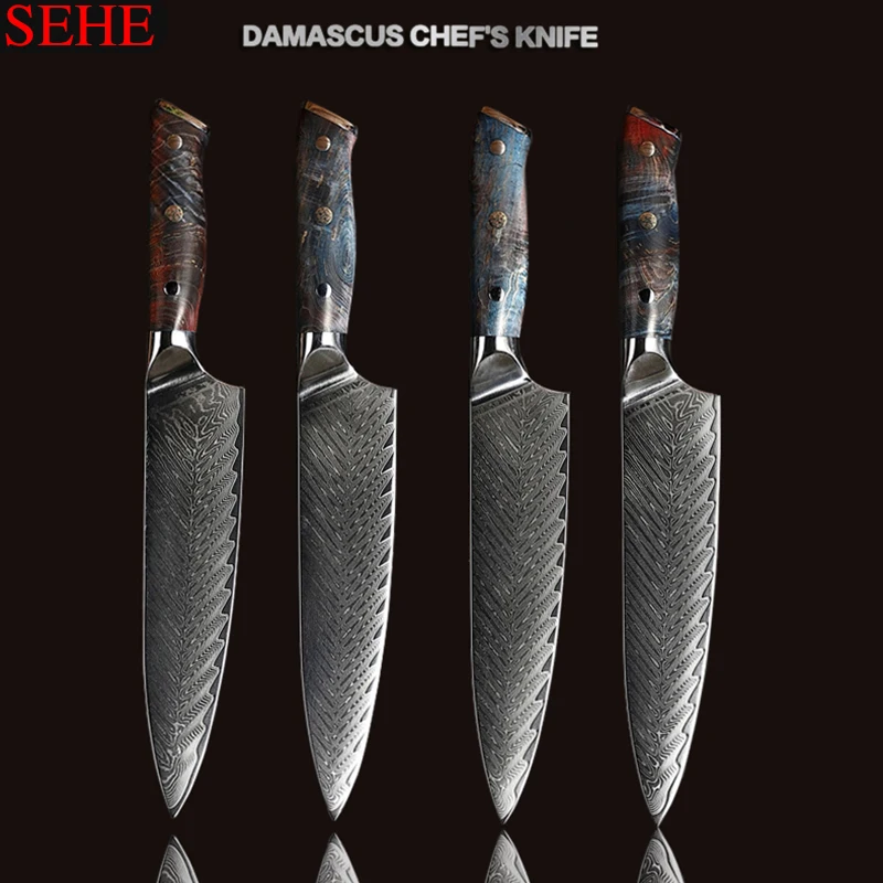 Набор кухонных ножей SEHE из дамасской стали VG10 шеф-повар мясницкий нож для очистки