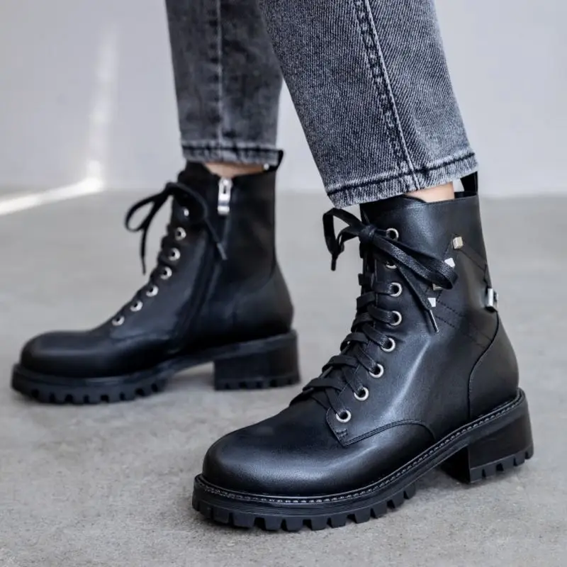 

Coolcept Women Genuine Leather Riding Boots Platform Flats Winter Boots Zipper Casual Sexy Shoes Woman Footwear Size 34-40