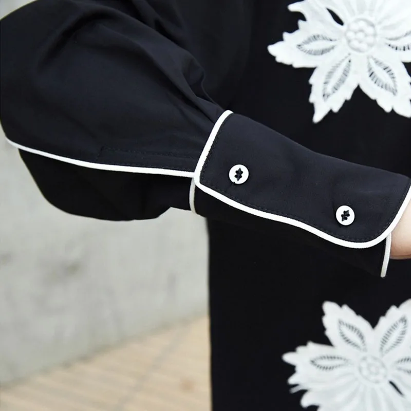 Женская винтажная рубашка с длинным рукавом черная или белая свободная офисная в