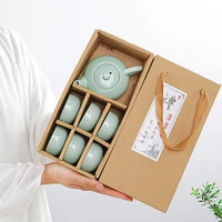 celadon carp tea cup kung fu tea set gift set household simple portable ceramic tea set gift set one pot and six cups tea set