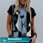 Размера плюс, женские футболки с рисунками из мультфильмов Футболка с короткими рукавами и принтом кошка, футболки с круглым вырезом, в стиле хип-хоп Харадзюку уличная одежда Футболка Оверсайз