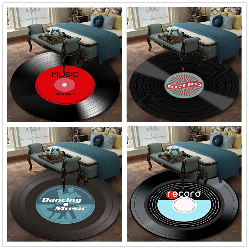 3D Vinyl Record Printed Soft Round Floor Mat Carpet Living Room Area Bedroom Rug