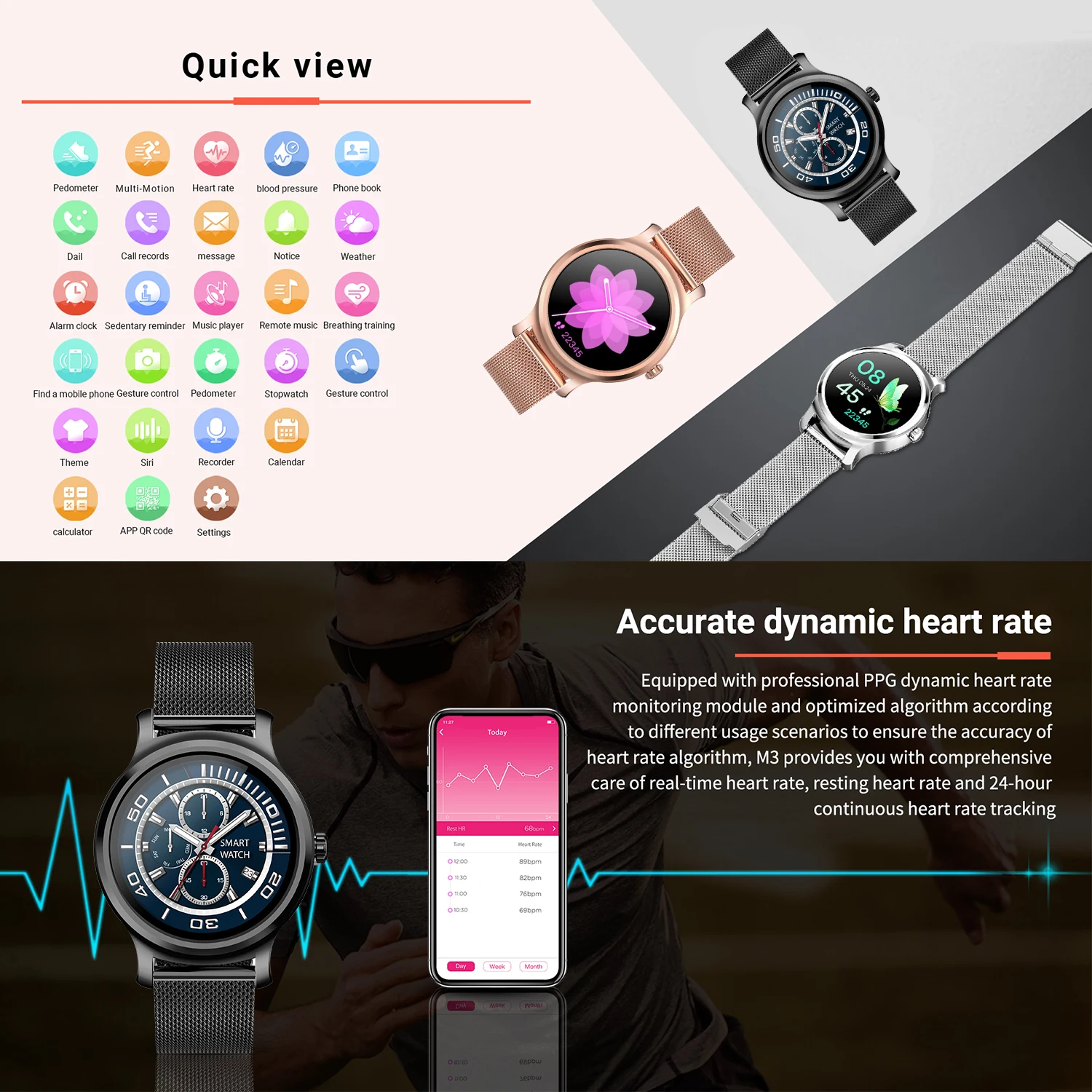 Смарт часы с сенсорным Экран Водонепроницаемый уведомления о звонках/извещение