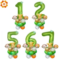 30pcs animal balloon kit green number digit monkey lion foil balls for kids birthday jungle party decoration diy home supplies