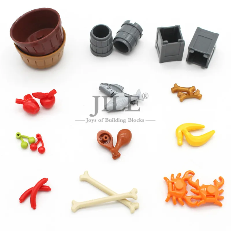 Moc Food Building Blocks Fruit Apple Banana Frish Dish Drumstick Sausage Bone DIY Bricks Bulk Set Compatible with City View Toys