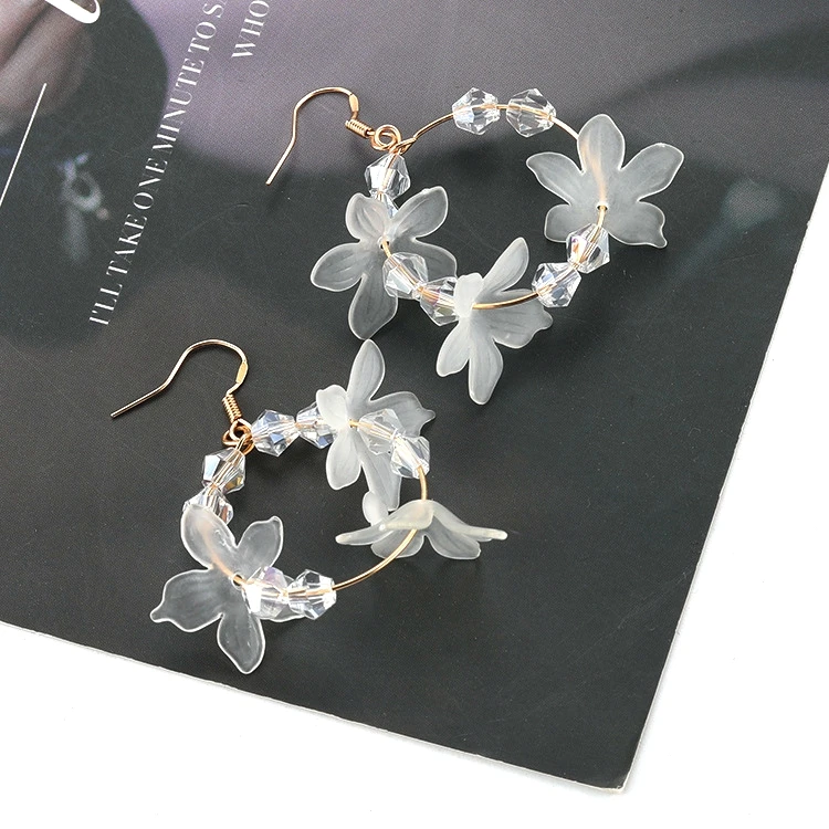 2019 корейские Цветочные серьги белые Кристальные круглые Висячие для женщин
