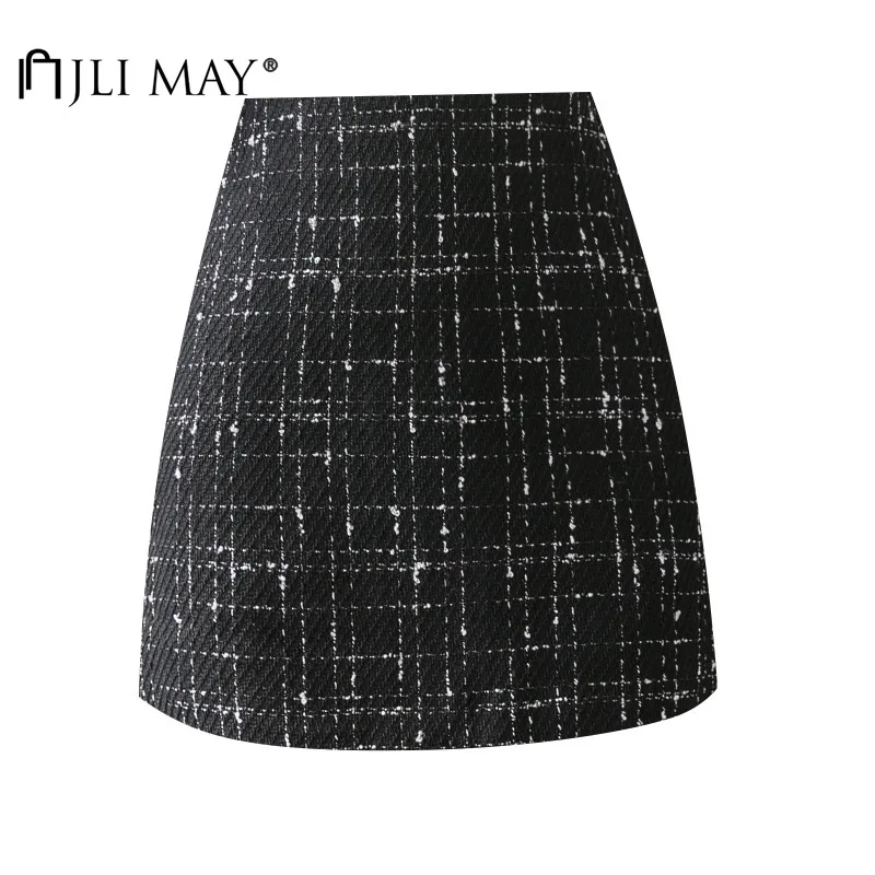 

JLI MAY Women's Plaid Skirts Knitting Autumn Winter A-Line High Waist Slim Sweet Mini Pencil Skirt
