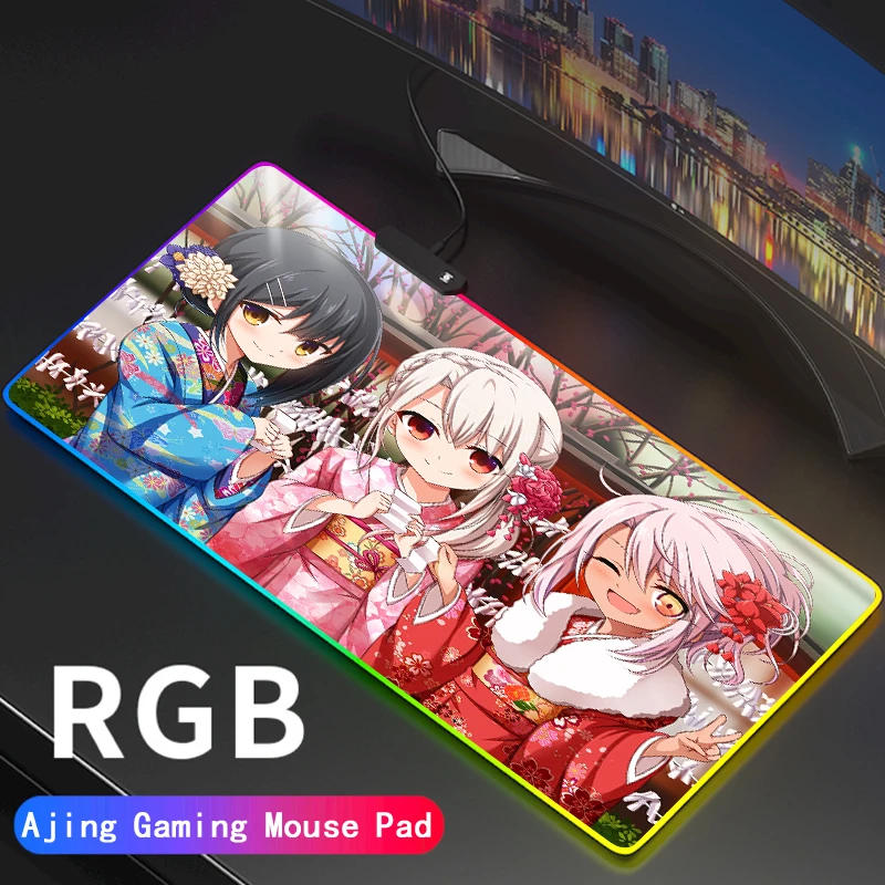

Fate Grand Order Anime Gaming RGB Gamer Large Mousepad LED FGO Illyasviel Colorful Desk Pad Mice Mat for PC Laptop Desktop
