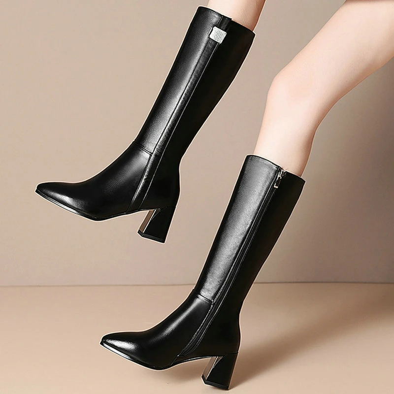 

Sexy Women Boots crystal Decoration Thick high Heels Knee High Boots Winter Newest Night Club Working Shoes Woman size 41 42 43
